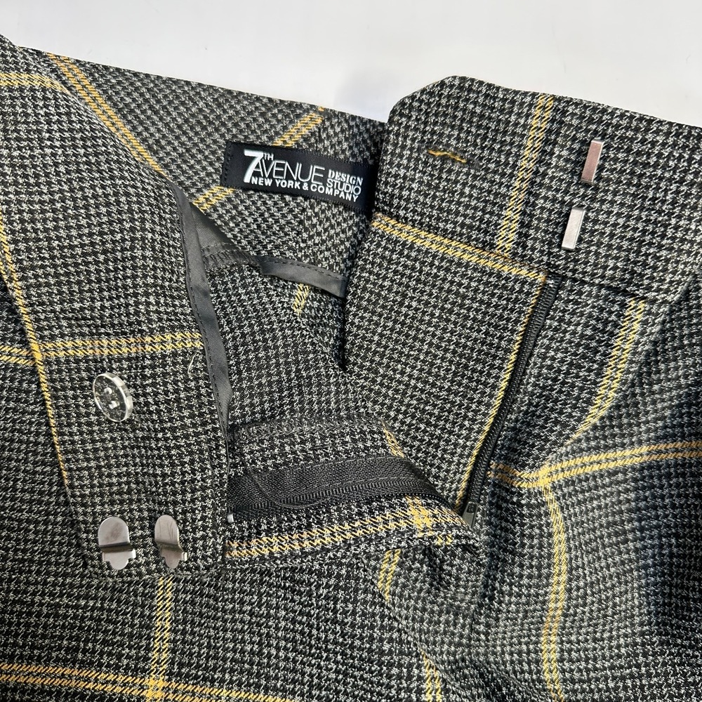 7th Avenue Design Studio Plaid Dress Pants Black‎ Gray Yellow Women's 12 - Picture 10 of 12